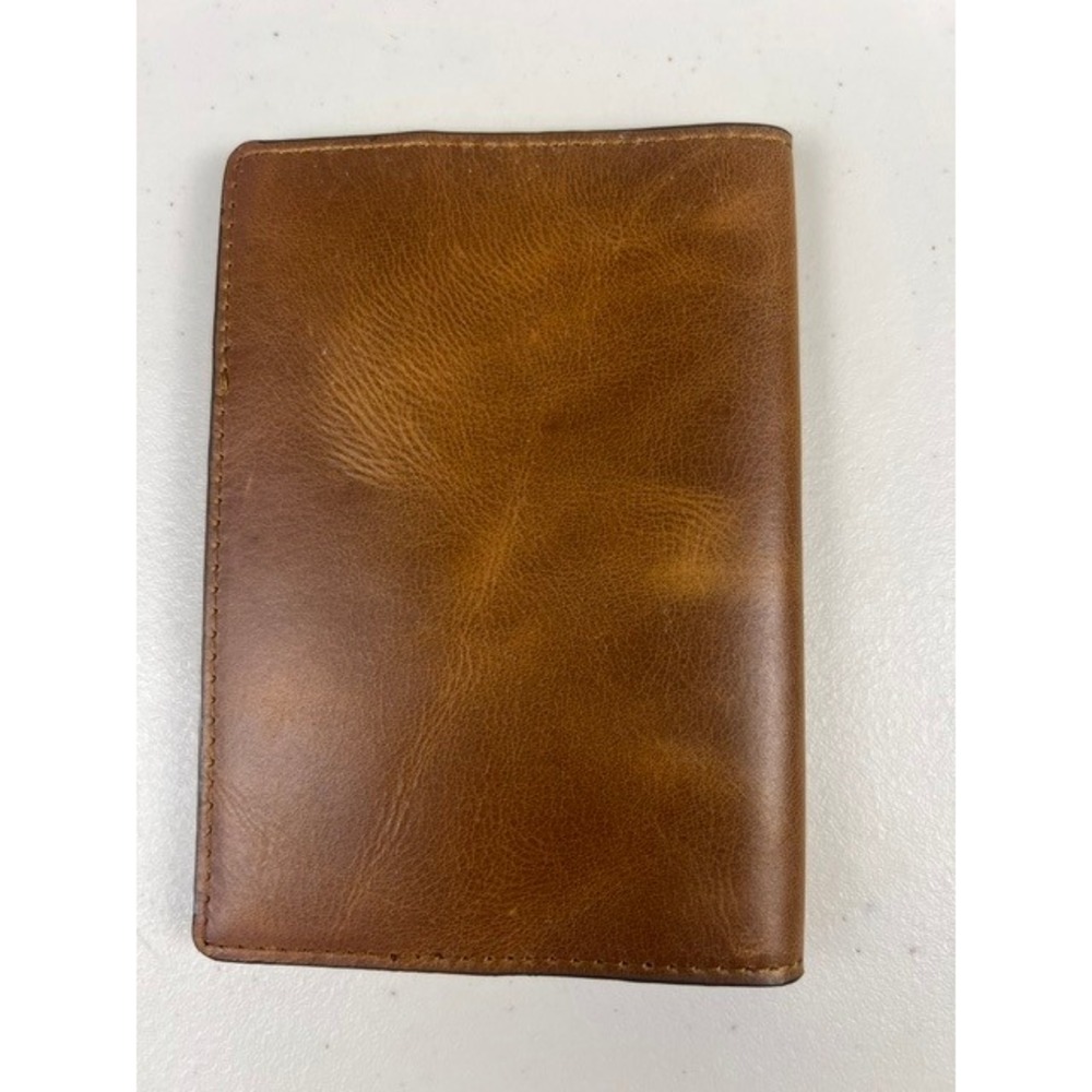 J.Crew Brown Leather Passport Cover Chambray Lined Travel Case Wallet - Picture 5 of 9